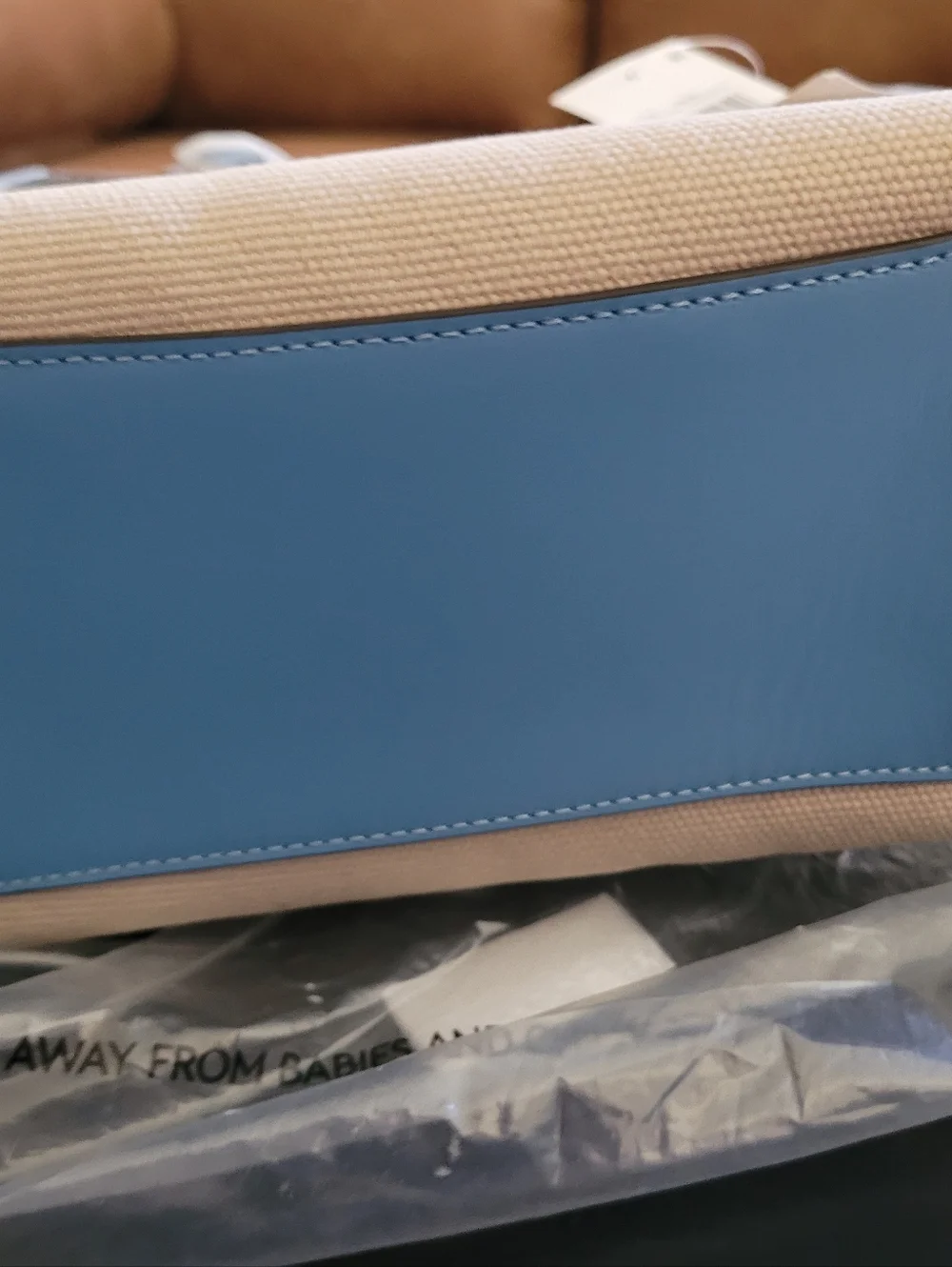Brand New Coach Canvas Tote in Beige and Blue with Leather Trim. - Picture 5 of 7